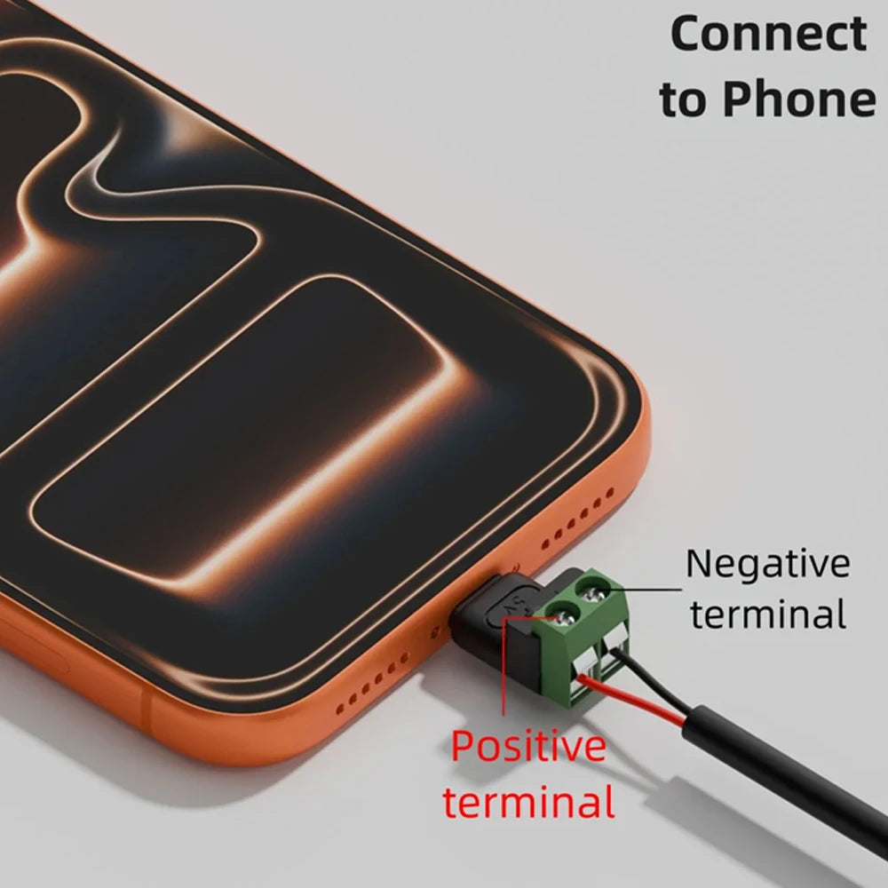 Solderless Plug USB C to 2Pin Terminal Adapter Screw Micro Type-C Male to 2 Pin Crimp Terminal Block 5V Charging Conversion