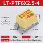 Push-in Terminal Block PTF6X2.5mm One in Multiple Out Splitter Spliceable Wire Connectors DIN Rail Junction Box Electrical Joint
