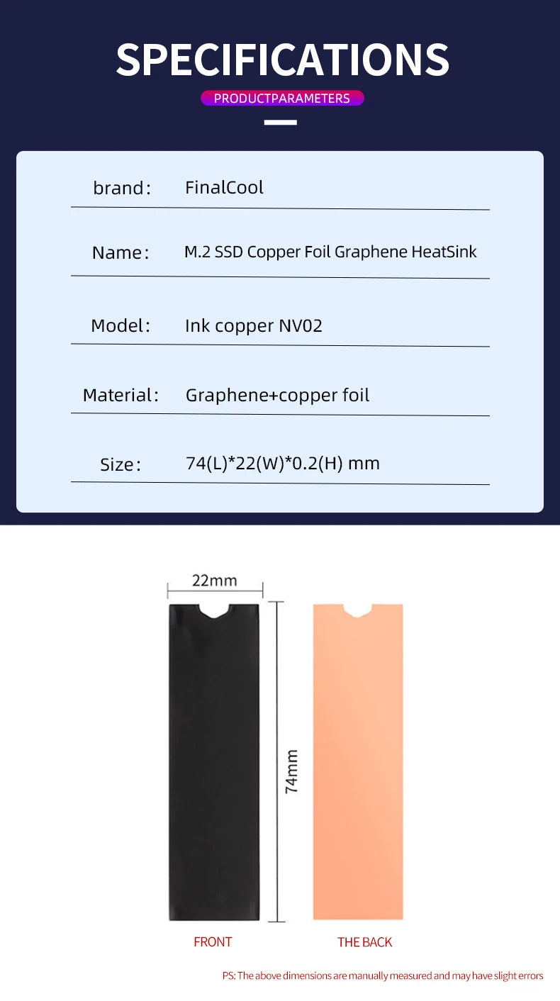 FinalCool NV02 Graphene M.2 SSD Heat Sink, Dual-Layer Graphene and Copper Foil Design Cooler Radiator for Laptop PC NVMe