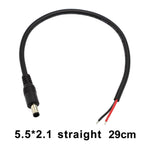 DC 5.5 X 2.1mm Male Plug to Bare Wire Open End Power Wire Supply Repair Cable 18 AWG DC5521 Connector Straight/Elbow 29cm