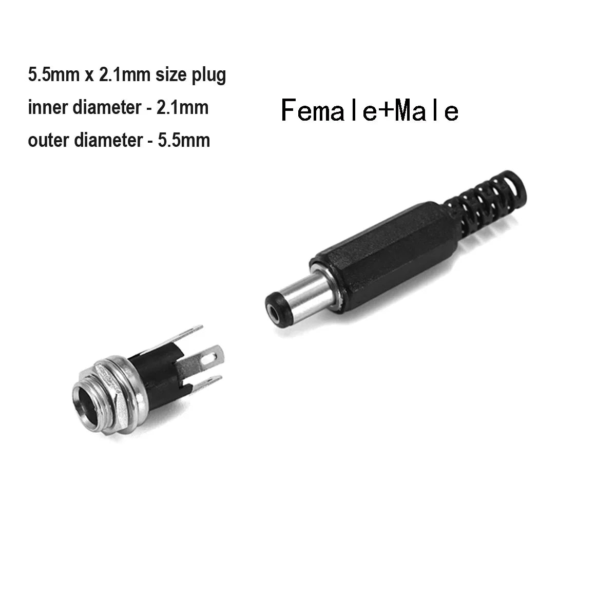 1-10Pcs 5.5 x 2.1mm 12V DC Power Male Plugs Connector Female Jack Screw Nut Panel Mount Adapter For DIY Projects Connector
