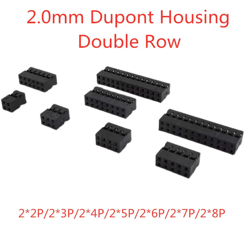 10pcs Dupont 2.0 Two Row Pitch 2.0mm Dupont Head  2x2P/3P/4P/5P/6P/7P/8P Dupont Plastic Shell, Spacing 2MM Dupont Head