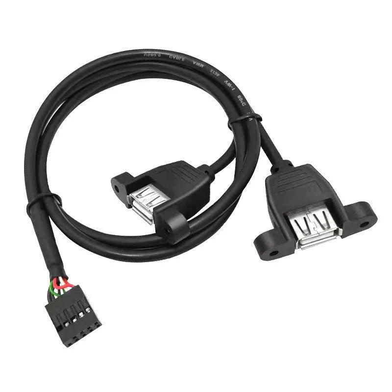 9Pin USB2.0 Internal Cord,Dual USB-A Panel Mount Female,2.54mm MB Front Header,30cm/50cm Option PC Chassis Front Panel DIY