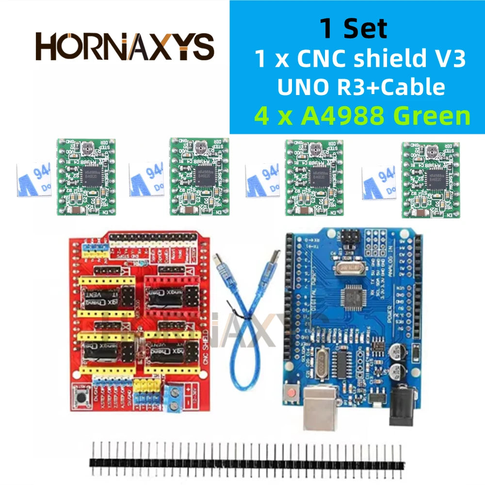 CNC Shield V3 Engraving Machine 3D Printe+ 4pcs DRV8825 Or A4988 Driver Expansion Board For Arduino + UNO R3 With USB Cable