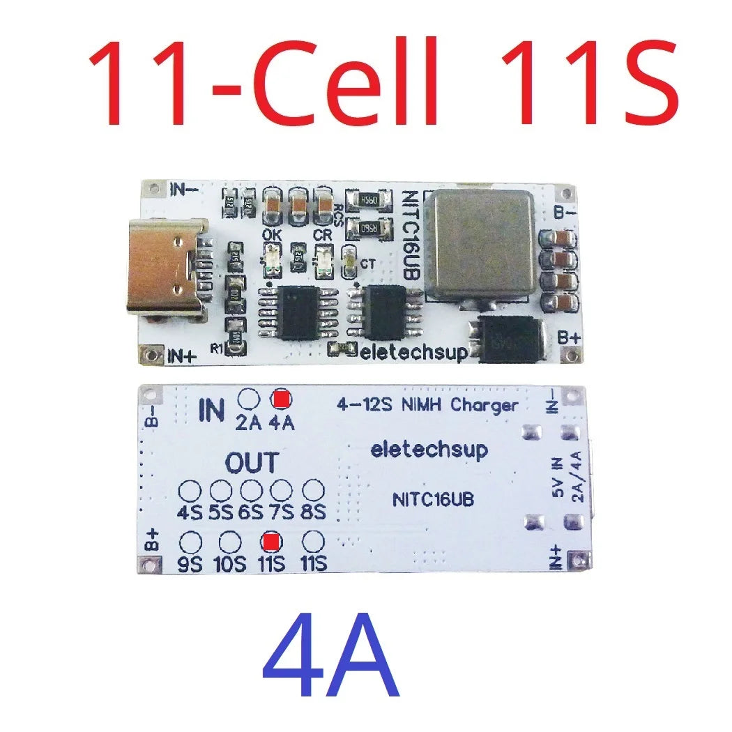 2A/4A 4-12 Cell NIMH Charger Module TYPE-C DC 5V Boost BMS CC/CV NiCd for 4.8V 6V 7.2V 8.4V 9.6V 10.8V 12V 13.2V 14.4V Battery