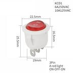 1PCS ON/OFF Round Rocker Switch LED illuminated Car 12V 24V / 6A 250V / 10A 125V 2/3/4PIN Switch 20MM