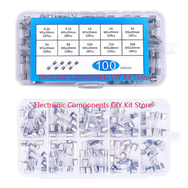 100/72pcs Car Fast-blow Glass Fuses Car Glass Tube Fuses 0.2-20A 0.5-30A Assorted Kit for Car Light Inflator vacuum Cleaner