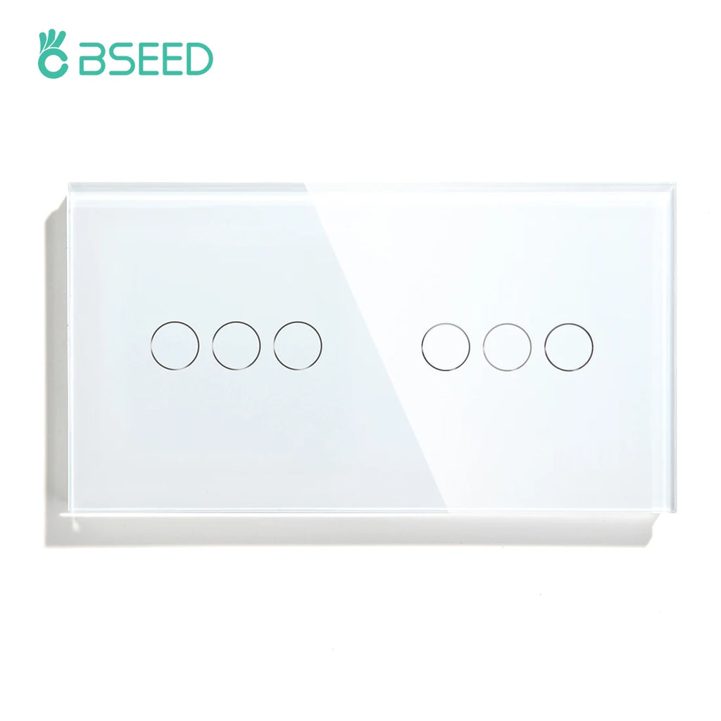 BSEED 1/2/3Gang Touch Switch Double Light Switch Triple Sensor Switch 1Way EU Standard Glass Panel Blue Back Light White Series