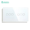 BSEED 1/2/3Gang Touch Switch Double Light Switch Triple Sensor Switch 1Way EU Standard Glass Panel Blue Back Light White Series