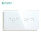 BSEED 1/2/3Gang Touch Switch Double Light Switch Triple Sensor Switch 1Way EU Standard Glass Panel Blue Back Light White Series