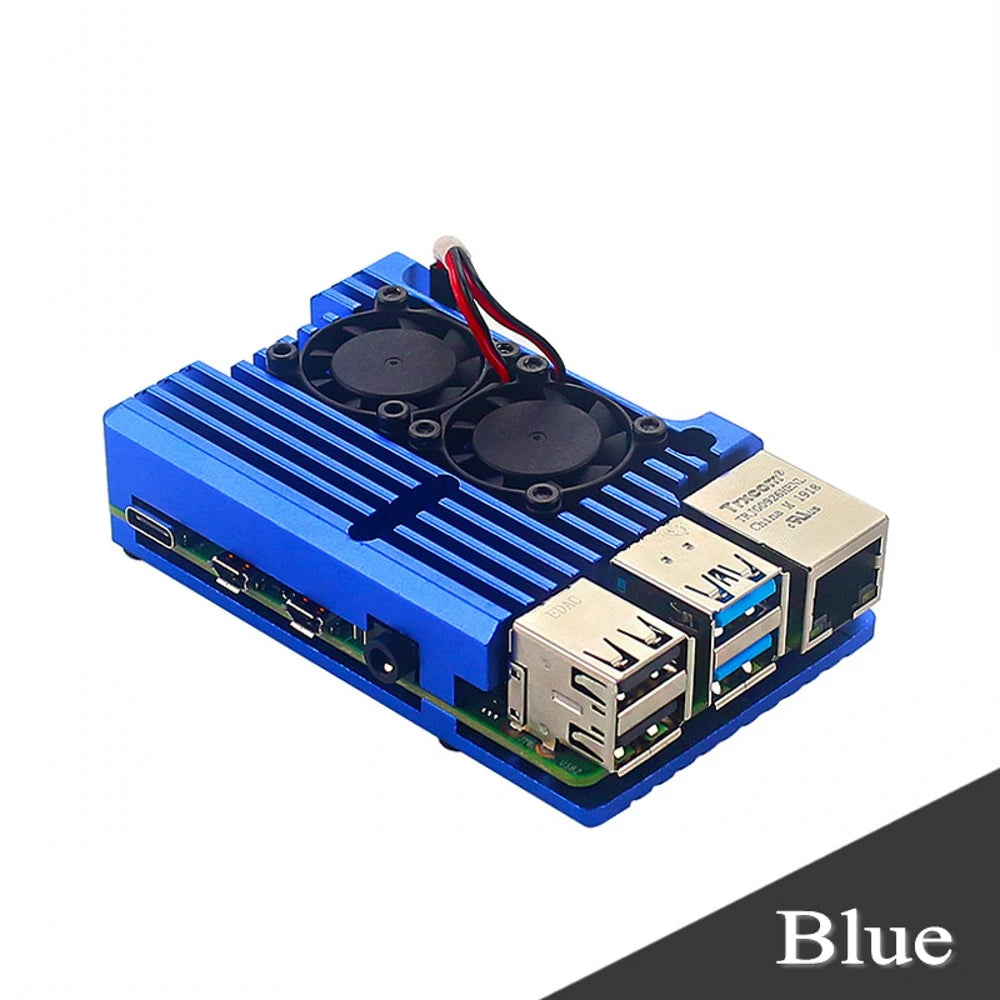 For Raspberry Pi 4 Model B Aluminum Case Dual Fan Metal Shell with Two Fan Heat Sinks Passive Cooling for Raspberry Pi 4B