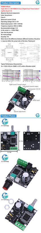 DC7.5-15V XH-M120 PAM8610 Audio Stereo Amplifier Module 15W +15W Digital 2 Channel Class D Amplifier Board With Volume Control