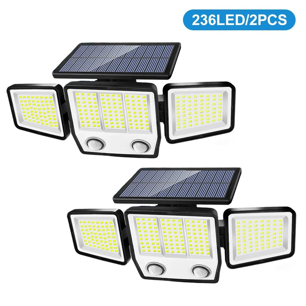 3 Heads Solar Motion Sensor Lights 236/223LED Solar Security Flood Lights Waterproof 3 Modes Wall Light Garden Yard Patio Pathwa