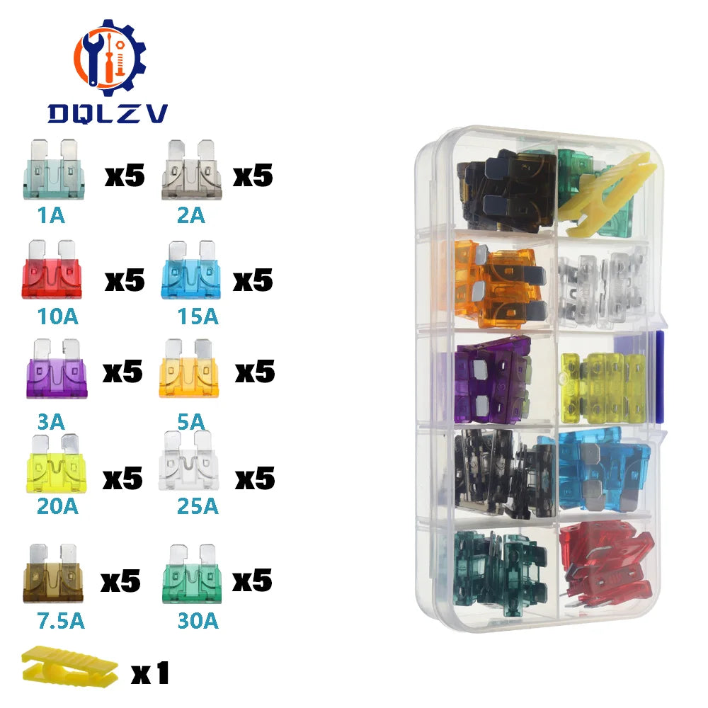 Car Fuse 5/7.5/10/15/20/25/30/35/40A Mini/Small/Medium 32V Automotive Blade Type Zinc alloy Fuse with Box Clip