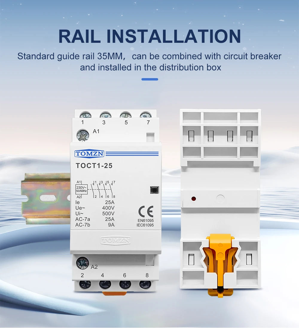 TOMZN TOCT1 4P 25A 4NO 4NC 2NC2NO 220V/230V 50/60Hz Din Rail Household AC Modular Contactor