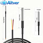 DS18B20 Waterproof Temperature Sensor Probe 1M 2M 3M 5M 10M 3‑Wire Cable Digital Thermometer for Arduino ESP32 Raspberry Pi