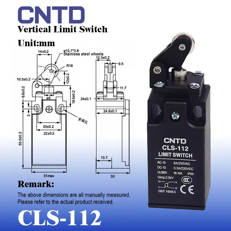 CNTD CLS‑1 Industrial Limit Switch CLS‑111 CLS‑112 CLS‑127 IP65 1NO+1NC 250VAC Waterproof Travel Switch for Automation Machinery