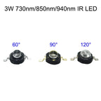 3Watt 3W High Power led 850nm 940nm 730nm 60 90 120 degree  Infrared LED IR for Night Vision CCTV DIY