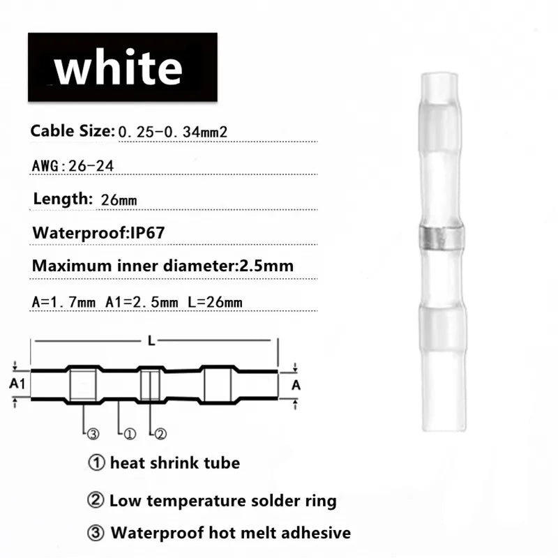 10-200pcs Welding Ring Heat Shrink Tube Terminal Waterproof Electrical Connection Solder Seal Wire Connectors Butt Splice