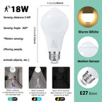 4PCS 20W 18W 15W 12W 9W 6WLampada LED E27 Radar Motion Sensor Light Bulb 189-265V Infrared Detection Smart Lamp Working in Night