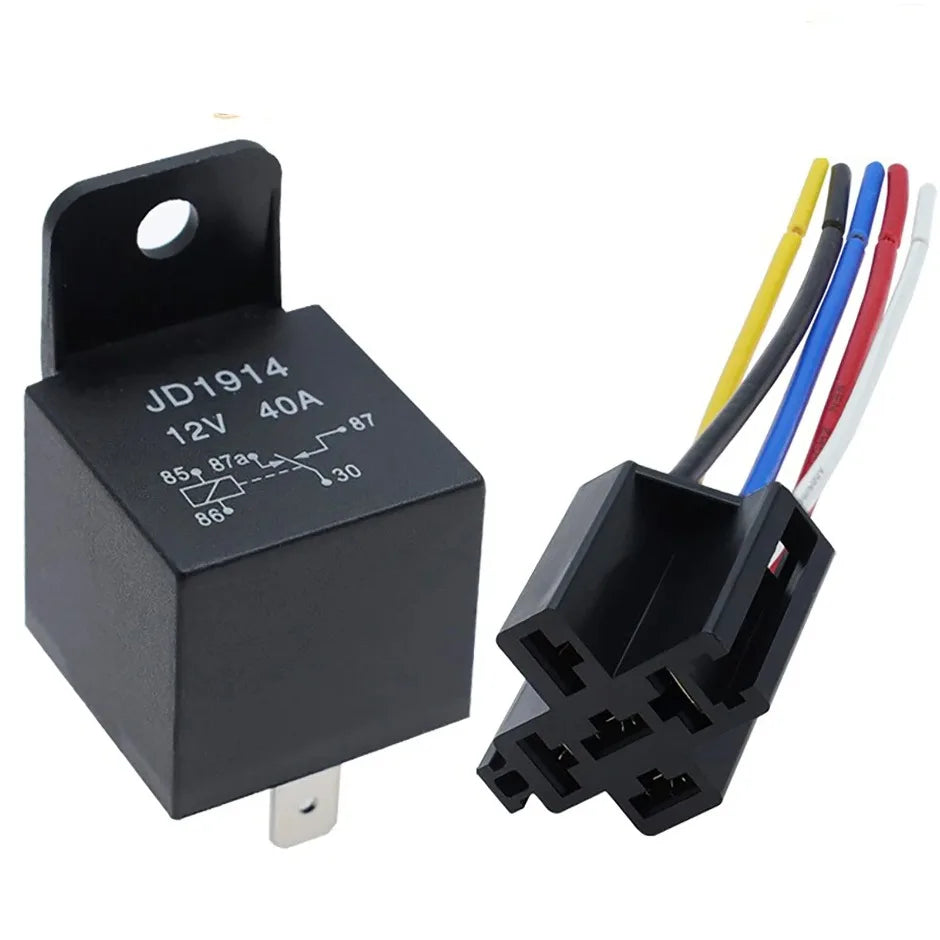 5Pcs Automotive Relay 12V or 24V 5Pin 40A Car Relay with Black Red Copper Terminal Auto Relay Socket SPDT Harness Cable