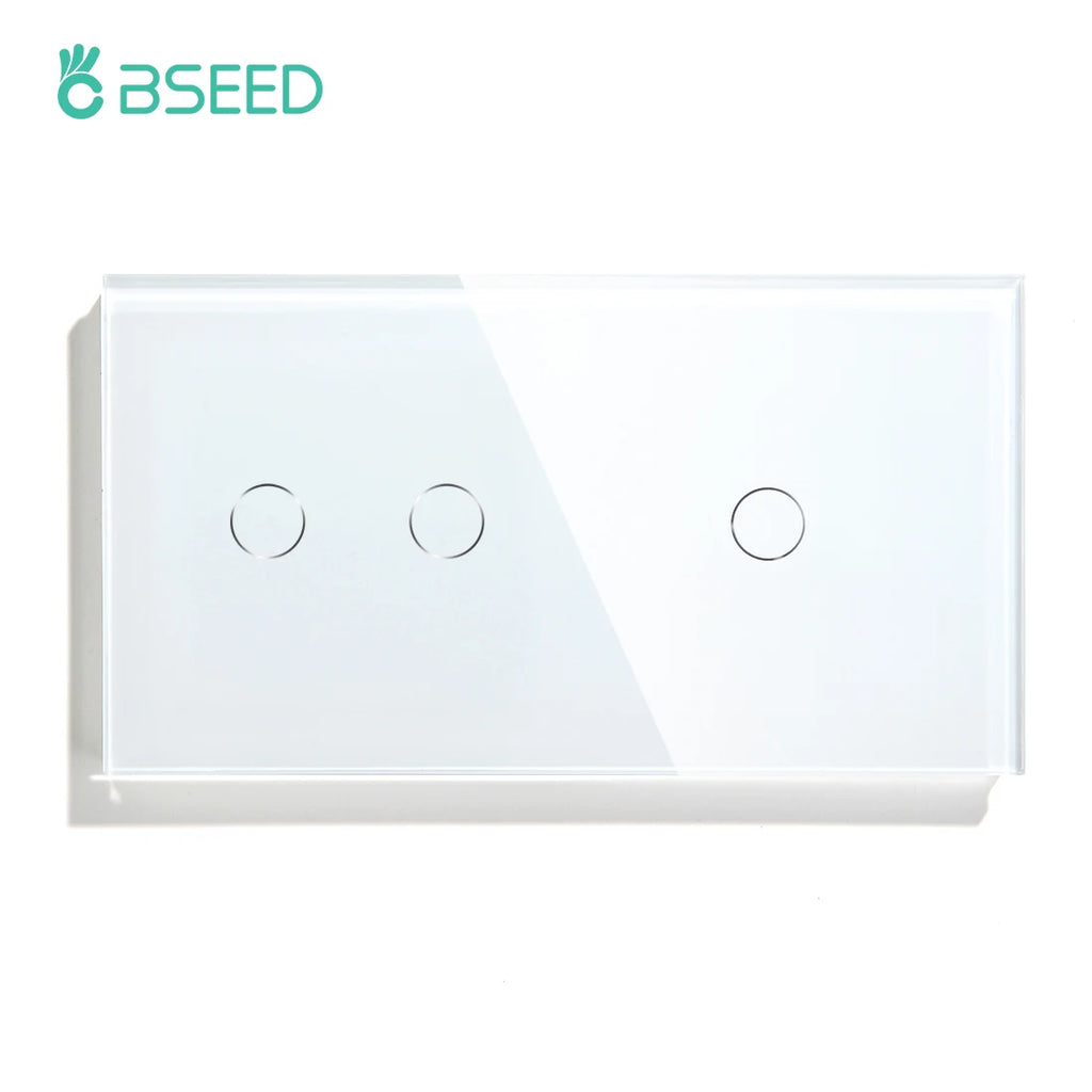 BSEED 1/2/3Gang Touch Switch Double Light Switch Triple Sensor Switch 1Way EU Standard Glass Panel Blue Back Light White Series