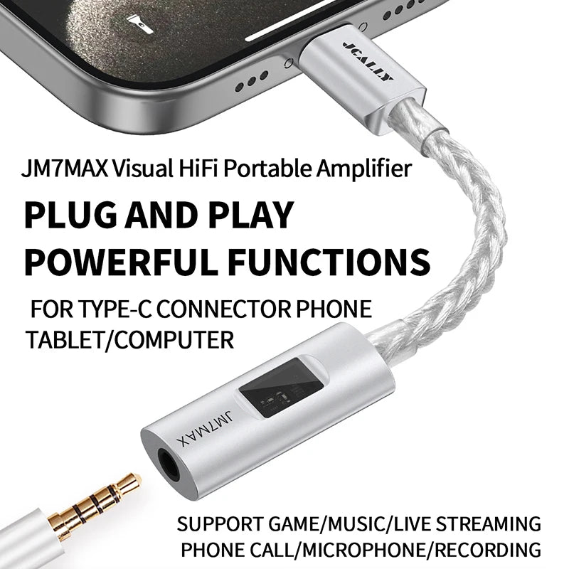 JCALLY JM7 Max TypeC/Light-ning To 3.5mm Digital Audio Cable DAC CX31993 For Android/Apple Adapter Decode Amp 32bit/384KHz