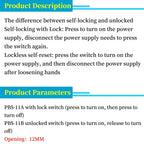 2PCS PBS-11A PBS-11B 12mm self-locking Plastic Push Button Switch Latching Switchs 3A 250V AC 2PIN