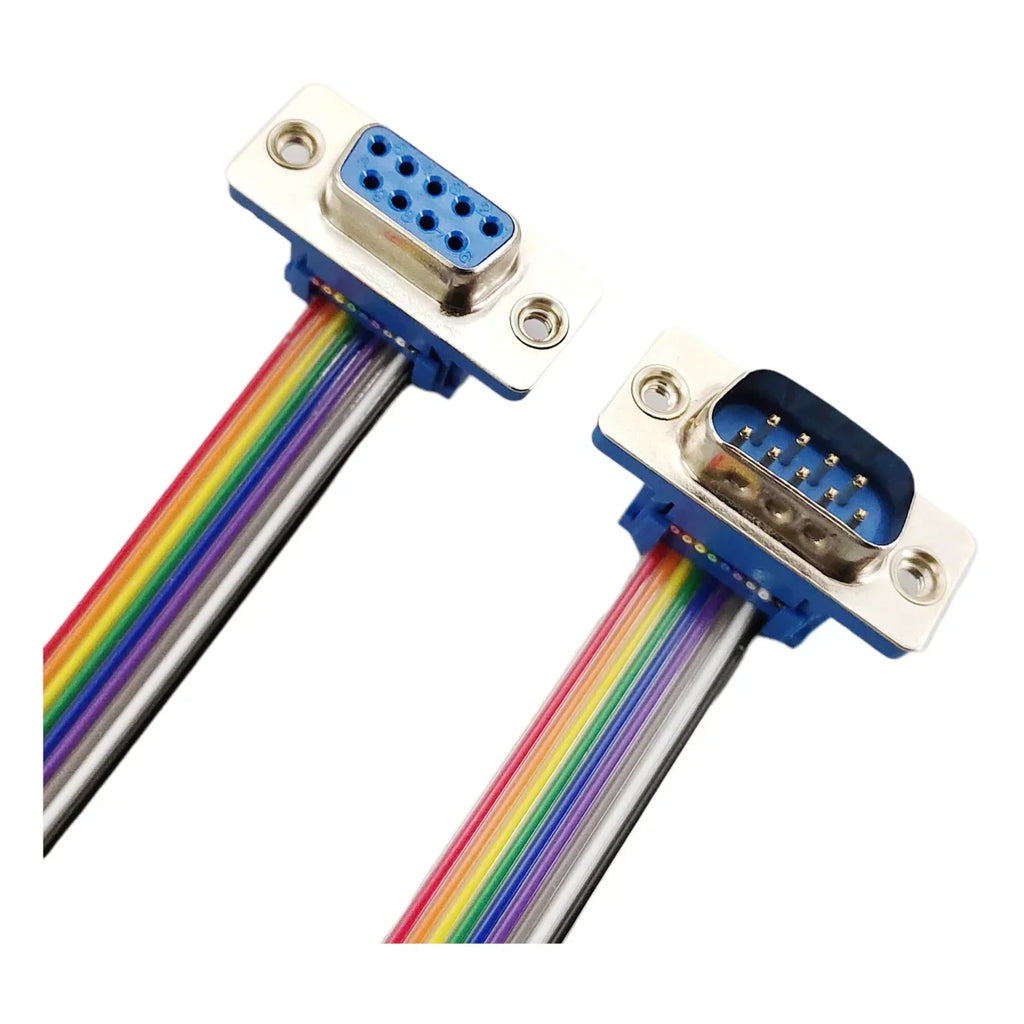 1pcs D-Sub DB9 9 Pin Male/Female Connector to FC-10P IDC Female 2.54mm 10 Pin Rainbow / Multicolor Flat Ribbon Cable to DIDC 9P