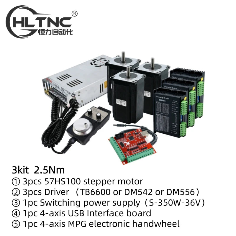 Nema 23 Stepper Motor Kit 57mm 3 4 Axis CNC Driver TB6600 DM542 DM556 & USB Mach3 Controller & 350W 36V Power PSU+5V Handwheel
