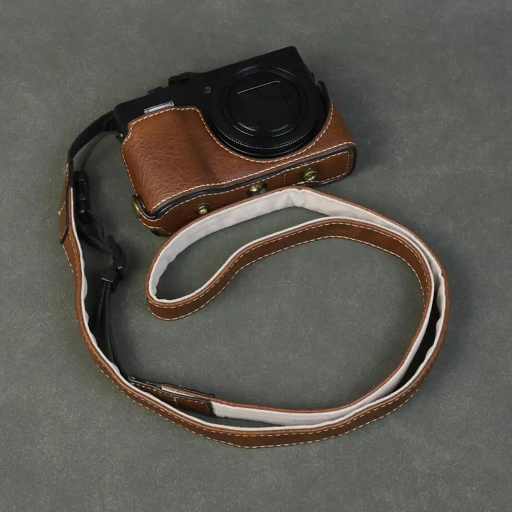 Handmade Leather Case for Panasonic Lumix TZ99 ZS99 Camera Carrying Bag with Adjustable Shoulder Strap