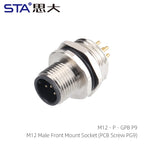 M12 Sensor Waterproof Circular Connector Panel Mount Bulkhead Installation Metal Male Female PCB Socket 2 3 4 5 6 8 12 17pin