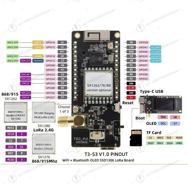 T3S3 V1.0 ESP32-S3 LoRa SX1280 2.4G Development Board WiFi Bluetooth Wireless Module 0.96 Inch OLED Display Type-C