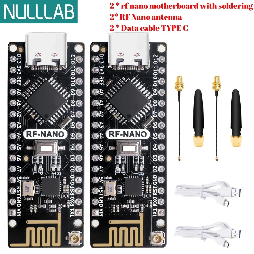 RF-Nano Board and Antenna Kit NRF24L01 Module Inside Arduino Compatible USB-C Support Arduino IDE ATmega328PB-AU Microcontroller