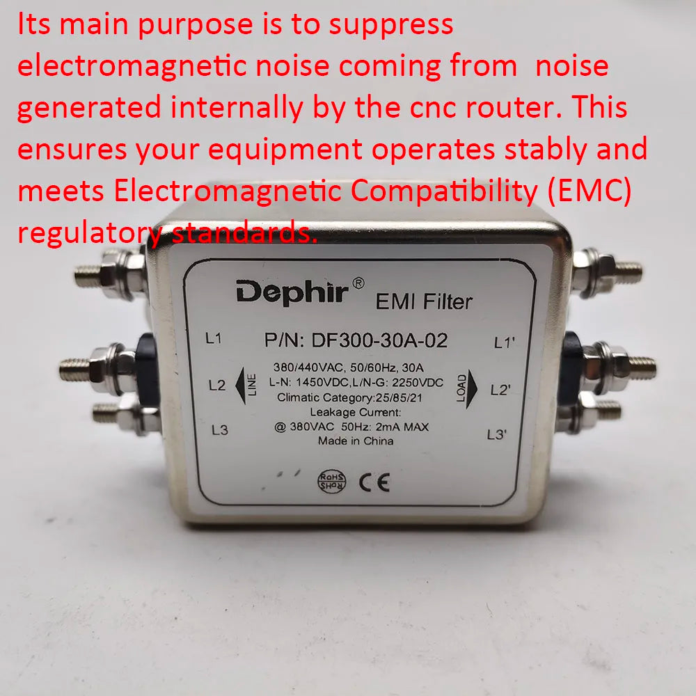 Professional 3 Phase EMI Power Filter 30A 380VAC for laser Engraving Machine cnc router, P/N: DF300-30A-02