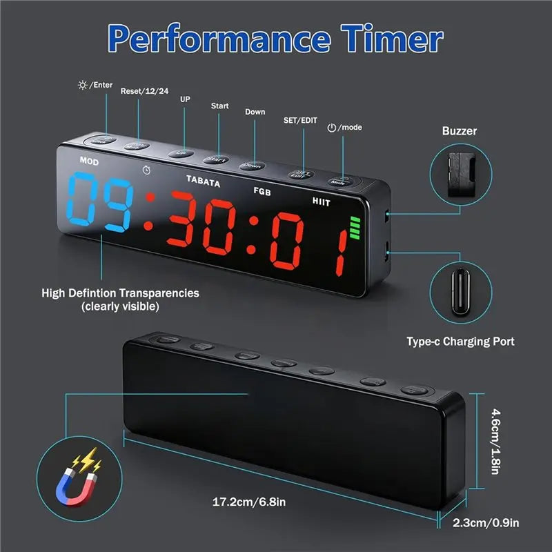 TFORU-Small Gym Timer Clock Rechargeable With Powerful Magnet Digital Fitness Clock With Countdown Countup Tabatas EMOM FGB