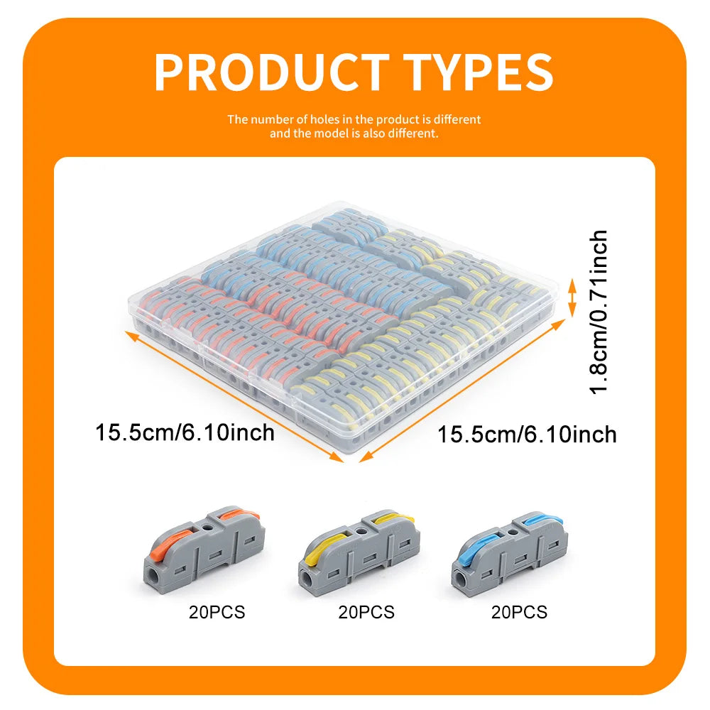 60Pcs 221 Series 1 In 1 Out Quick Wire Connector Lever Type Terminal Block 0.2-4mm² 32A 250V Electrical Cable Splicing Connector