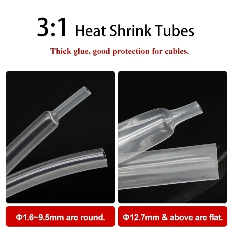 1~20M 3:1 Heat Shrink Tube With Glue Transparent 1.6/2.4/3.2/4.0/4.8/6.4/7.9/9.5/25.4/30/39mm Cable Repair Shrinkable Cover Case