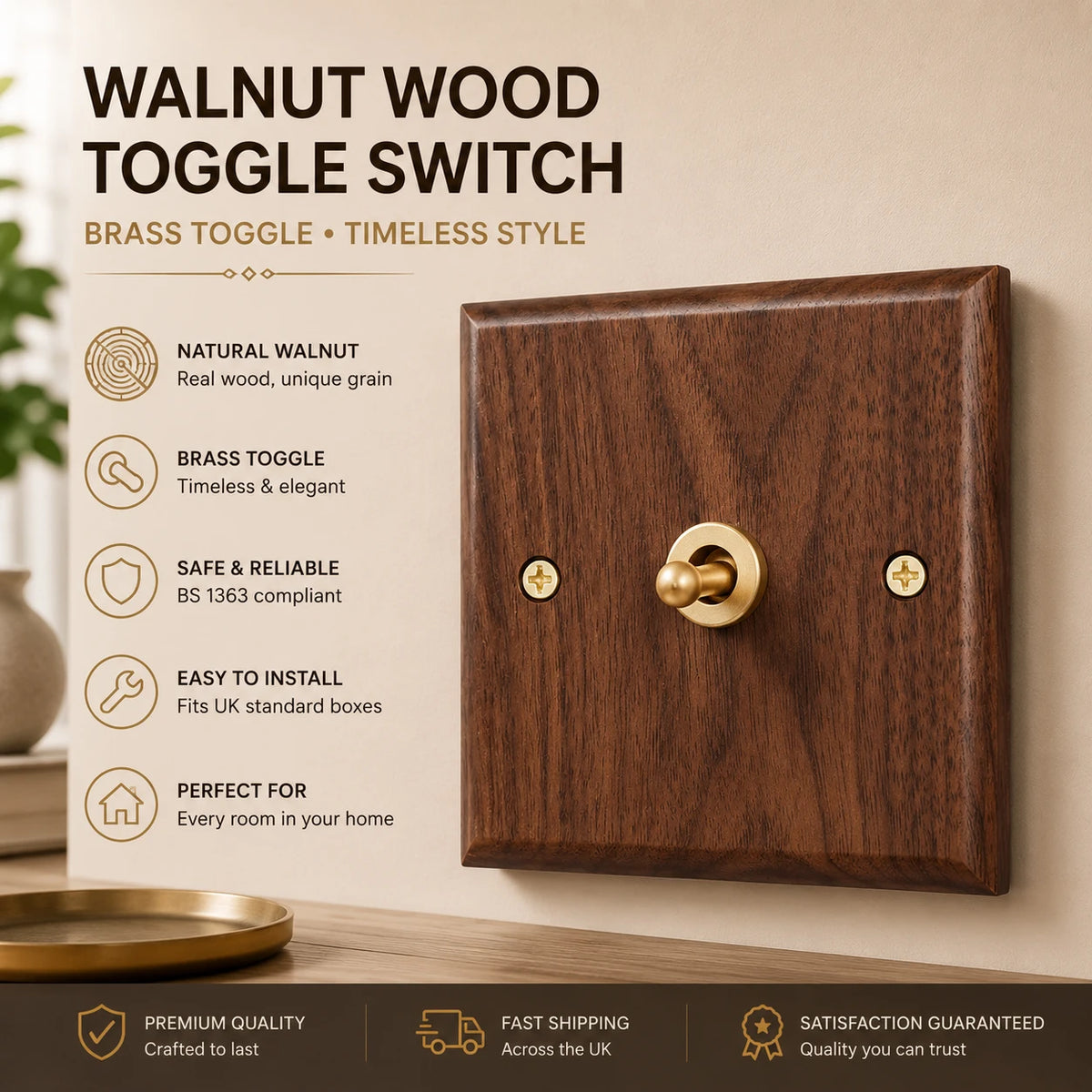 1/2/3/4gang1/2way European Vintage Passage Wall Light Solid Wood Brass Toggle Panel Switch Power Outlet, Antique Home Decor