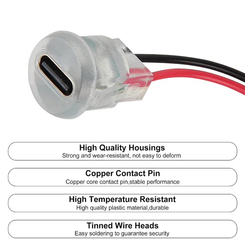 5/10pcs Type-C Female 2P Wire Connector Extension Pigtail Cable Power Cable USB-C Plug Bare Wire Circular Strip Light
