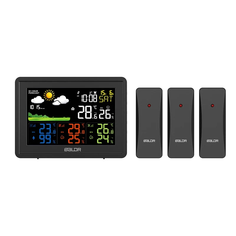BALDR Wireless Color Weather Station Digital LCD Hygrometer Thermometer Barometer DCF Alarm Clock Calendar 3 Forecast Sensor