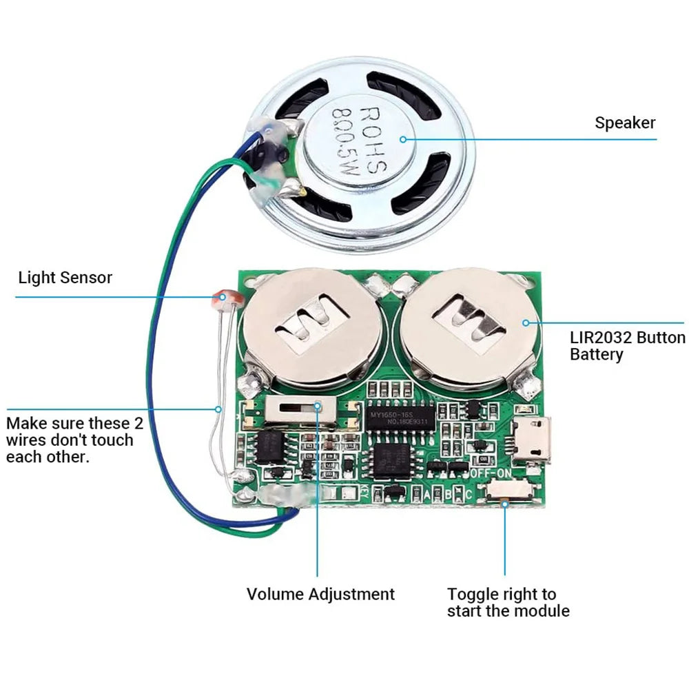 DIY Light Sensor Sound Module Micro USB Recordable Sound Chip 8M Memory Speaker Talking Programmable Music Player Box
