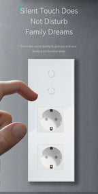 BSEED 1/2/3Gang Touch Light Switch 1Way Simple Sensor Switch Type-c USB Sockets EU Standard Glass Panel Blue Backlight 10A White
