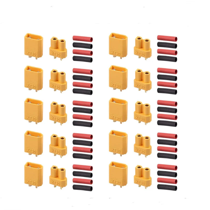 5/10 Pairs XT30 2mm Gold Plated Battery Connector with Heat Shrink Tube for Drones RC Cars