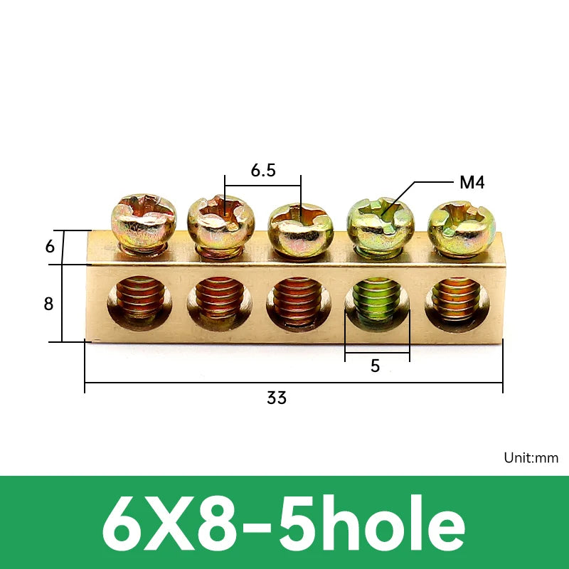 1 PCS Multi Specification Brass Ground Strip 5/6/7/8/9/10/12/15/20 Hole Brass Rod Grounding Terminal Ground Bar Terminal Strip