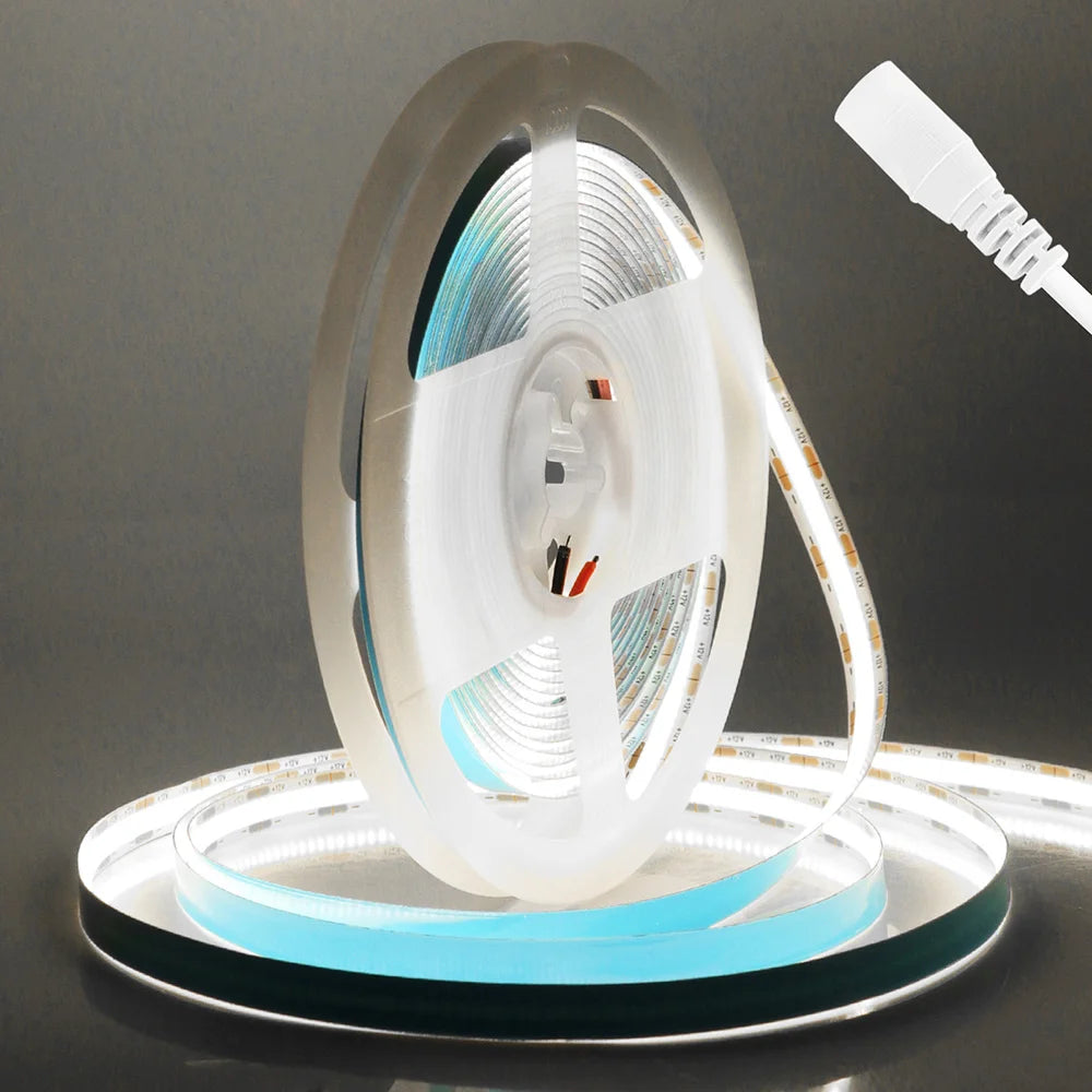 DC 12V 24V COB LED Strip Light 320 480 528 LEDs Flexible Tape High Density Linear Lighting Warm White 8mm PCB 0.5m 1m 2m 5m 10m