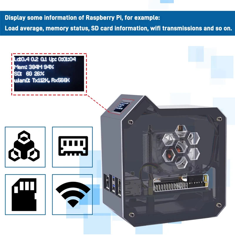 GeeekPi Raspberry Pi 5 ABS Mini Tower Complete Kit With Cooler Ice Tower 0.96 Screen Dispaly Power Supply For Raspberry Pi 5