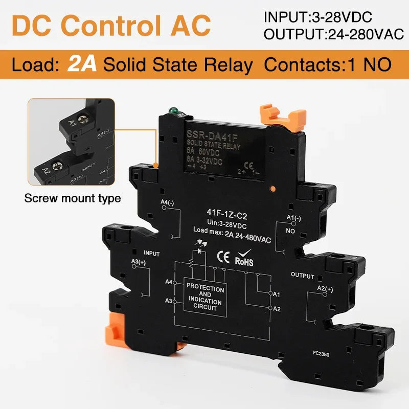 DC Control AC Slim Interface Solid State Relay Module DIN SSR Slim Relay DC Control DC 41F-1Z-C2 C4 SSR Relay DIN Rail