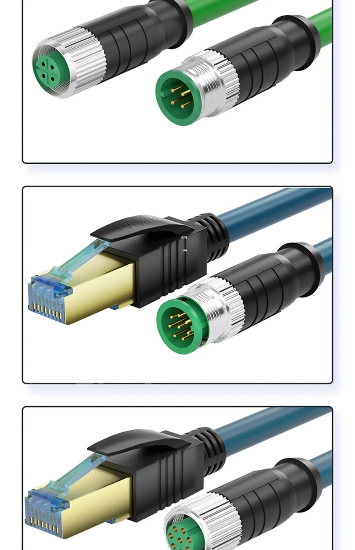 Waterproof M12 to RJ45 Network Line ip67 CAT7/CAT6A RJ45 to 4Pin 8Pin A/D/X Type Encoded Connector Cable Double Shielded Wire