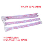 50PCS/Lot PH2.0 Female Connector Terminal Cable 10cm 20cm 30cm 2.0 JST Wire 2p 3p 4p 5p 6p 7p 8p 9p 10p11p12p Single/Double Head